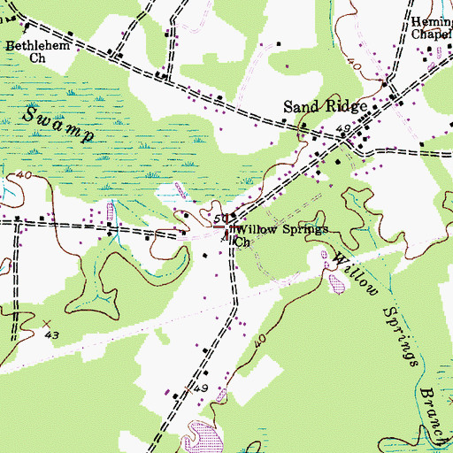 Topographic Map of Willow Springs Church, SC