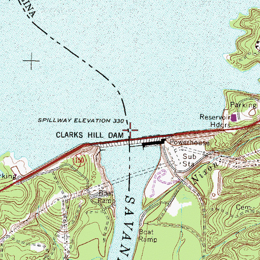 Topographic Map of Clark Hill Powerhouse, SC