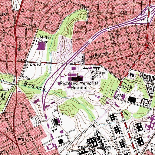 Topographic Map of Richland Memorial Hospital Heliport, SC