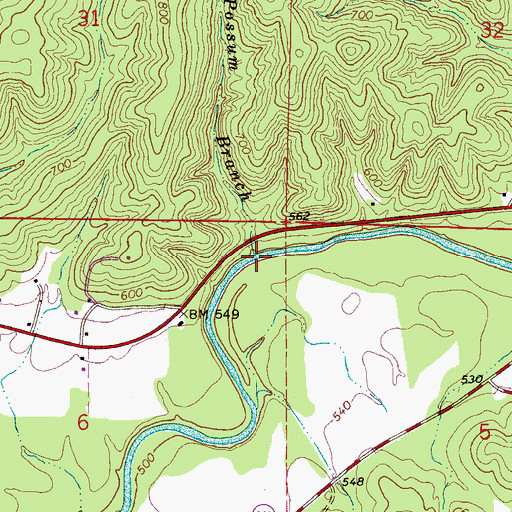 Topographic Map of Possum Branch, AL