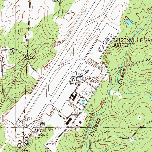 Topographic Map of Greenville Spartanburg International Airport, SC