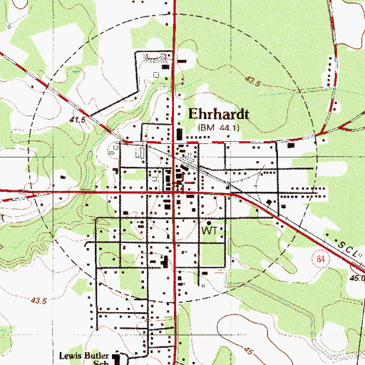 Topographic Map of Ehrhardt Post Office, SC