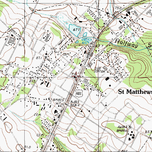 Topographic Map of Saint Mathews Post Office, SC