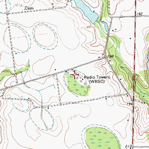 Topographic Map of WBSC-AM (Bennettsville), SC