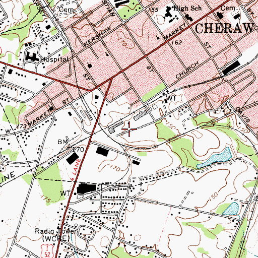 Topographic Map of WCRE-AM (Cheraw), SC