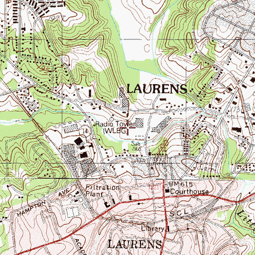 Topographic Map of WLBG-AM (Laurens), SC
