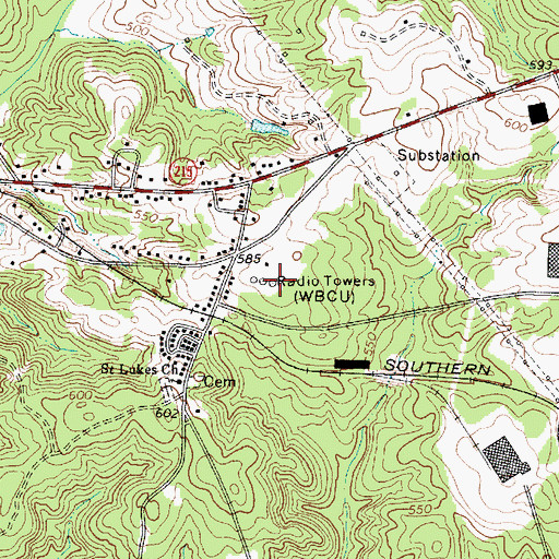 Topographic Map of WBCU-AM (Union), SC