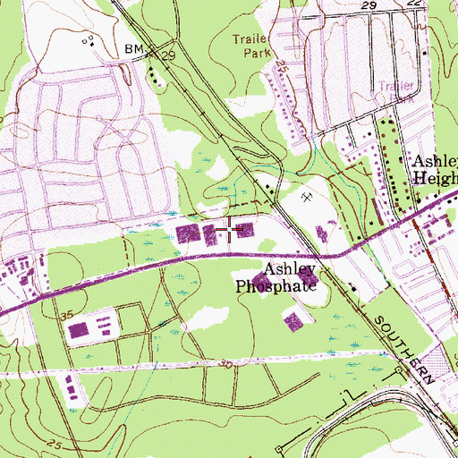 Topographic Map of Ashley Industrial Park, SC
