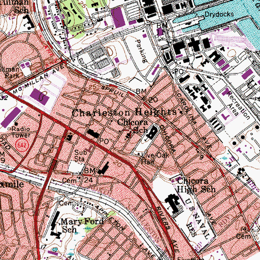 Topographic Map of Charleston Heights Baptist Church, SC
