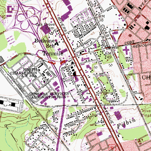Topographic Map of Gaslite Square Shopping Center, SC