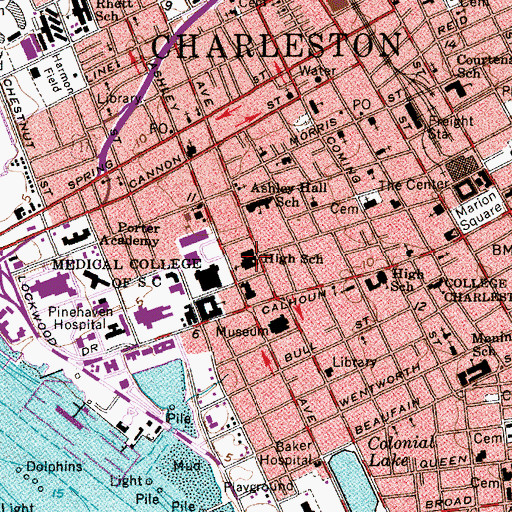 Topographic Map of High School of Charleston, SC