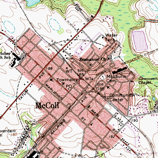 Topographic Map of McColl, SC