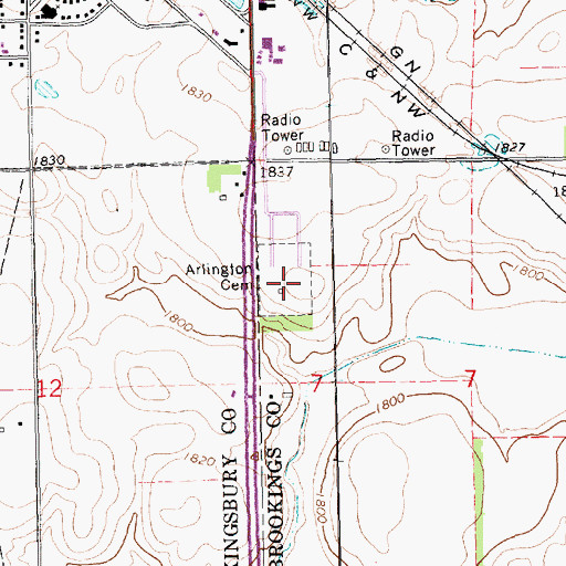 Topographic Map of Arlington Cemetery, SD