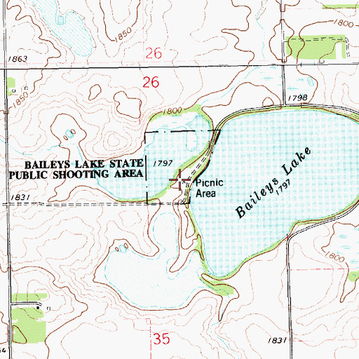 Topographic Map of Baileys Lake State Public Shooting Area, SD