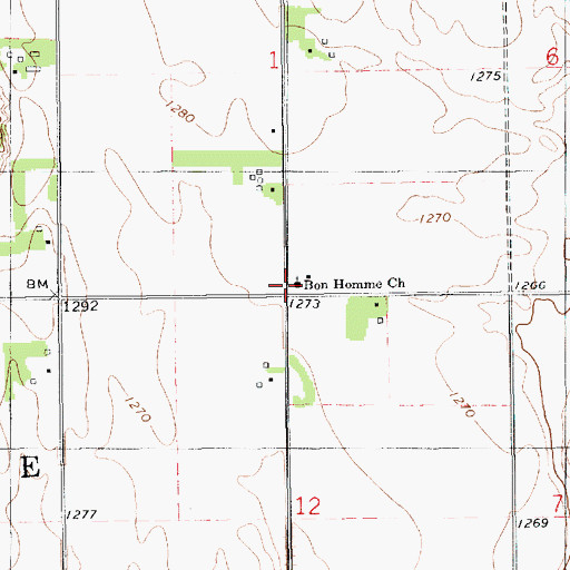 Topographic Map of Bon Homme Church, SD