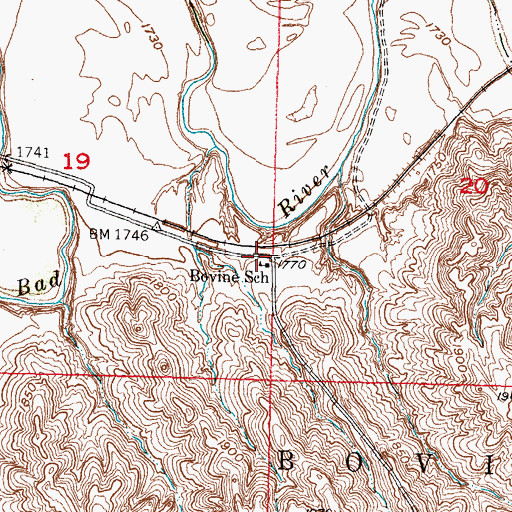 Topographic Map of Bovine School, SD
