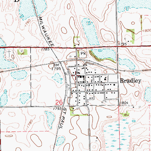 Topographic Map of Bradley, SD
