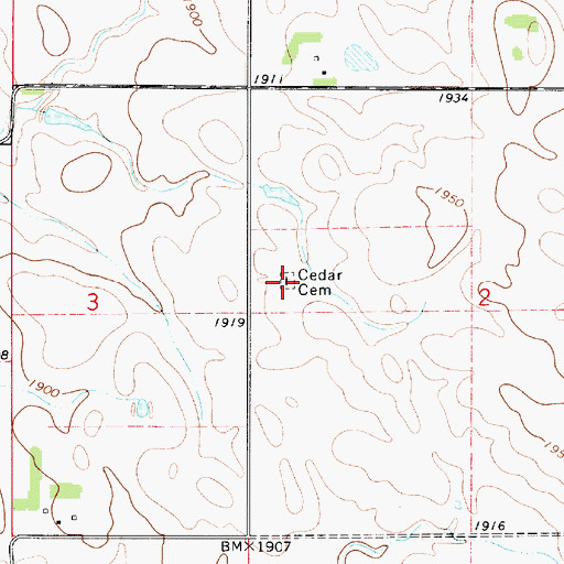 Topographic Map of Cedar Cemetery, SD