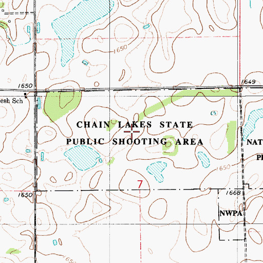 Topographic Map of Chain Lakes State Public Shooting Area, SD