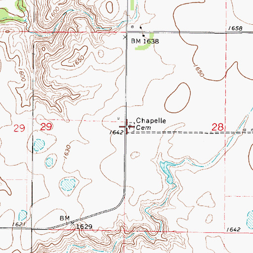 Topographic Map of Chapelle Cemetery, SD