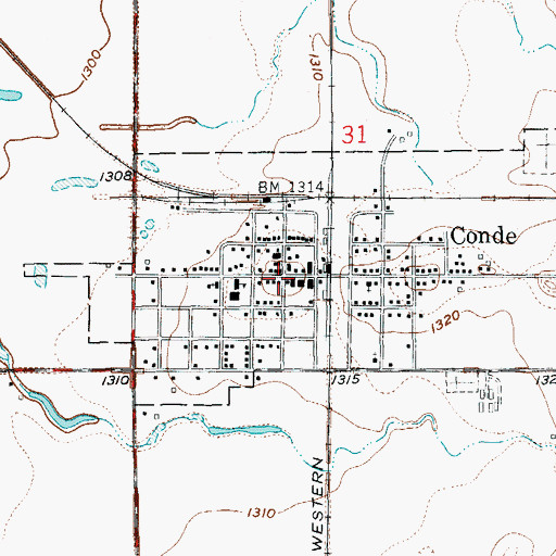Topographic Map of Conde, SD