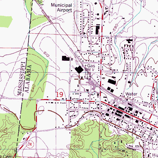 Topographic Map of Red Bay Base South East, AL