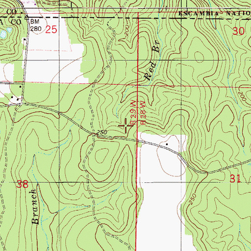 Topographic Map of Red Branch, AL