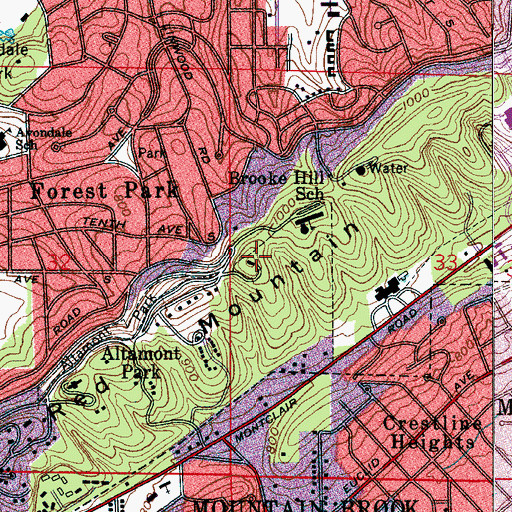 Topographic Map of Red Mountain, AL