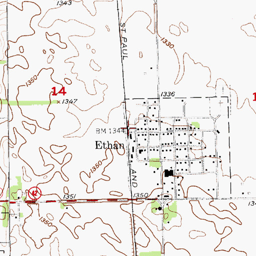 Topographic Map of Ethan, SD