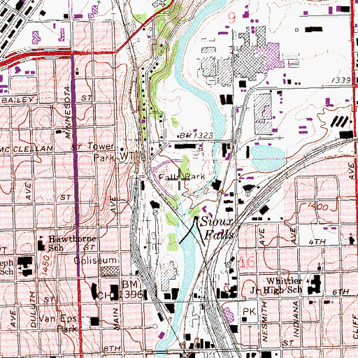 Topographic Map of Falls Park, SD