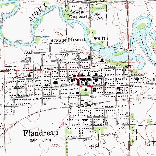 Topographic Map of Flandreau, SD