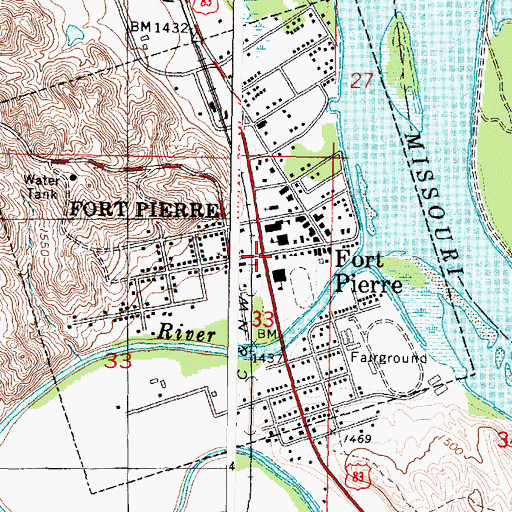 Topographic Map of Fort Pierre, SD