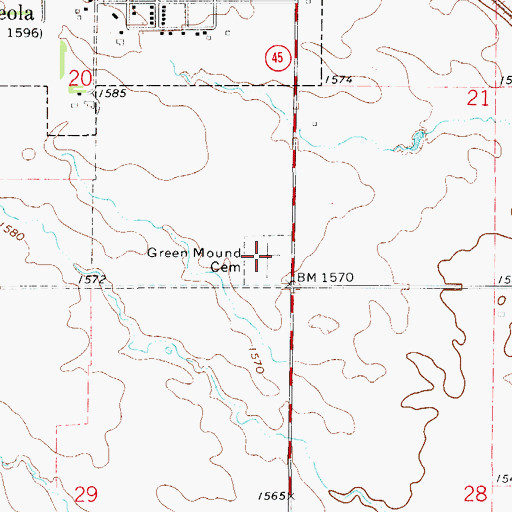Topographic Map of Green Mound Cemetery, SD