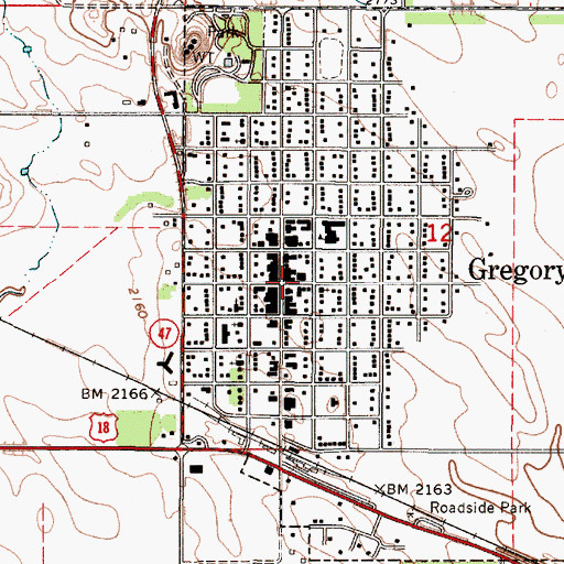 Topographic Map of Gregory, SD