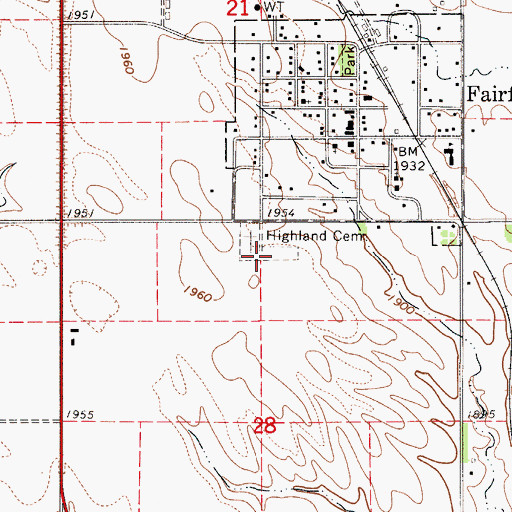 Topographic Map of Highland Cemetery, SD