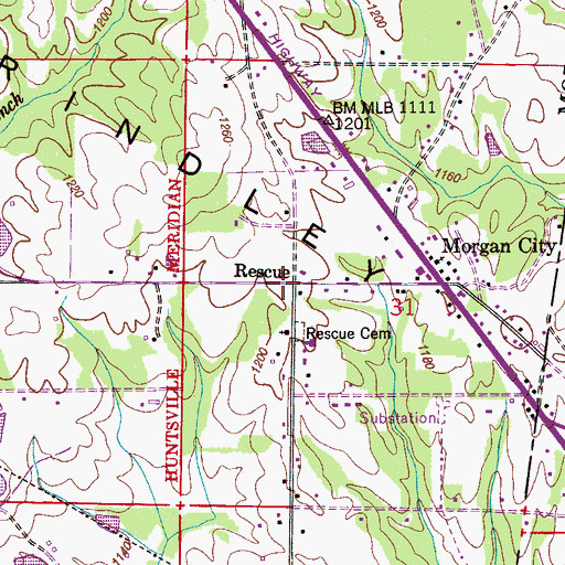 Topographic Map of Rescue, AL