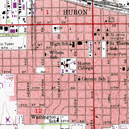 Topographic Map of Huron University, SD