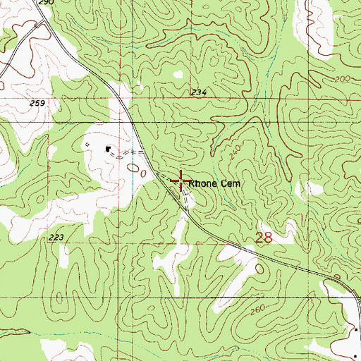 Topographic Map of Rhone Cemetery, AL