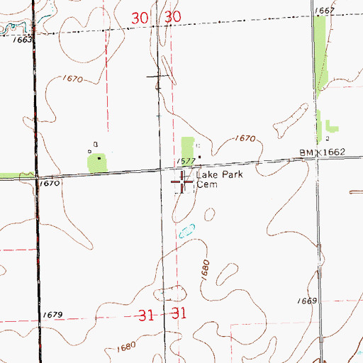Topographic Map of Lake Park Cemetery, SD