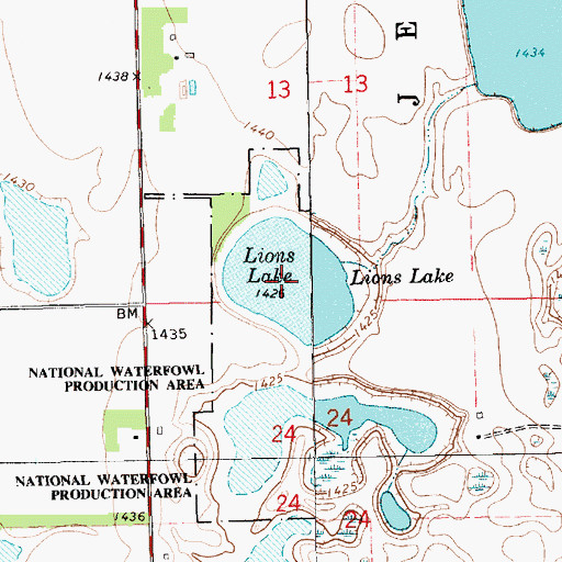 Topographic Map of Lions Lake, SD