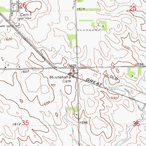 Topographic Map of Minnehaha Cemetery, SD