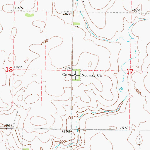 Topographic Map of Norway Church, SD