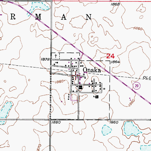 Topographic Map of Onaka, SD