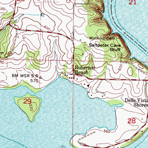 Topographic Map of Roberson Beach, AL