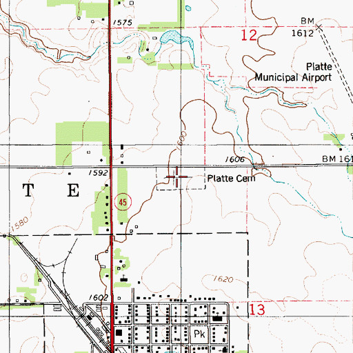 Topographic Map of Platte City Cemetery, SD