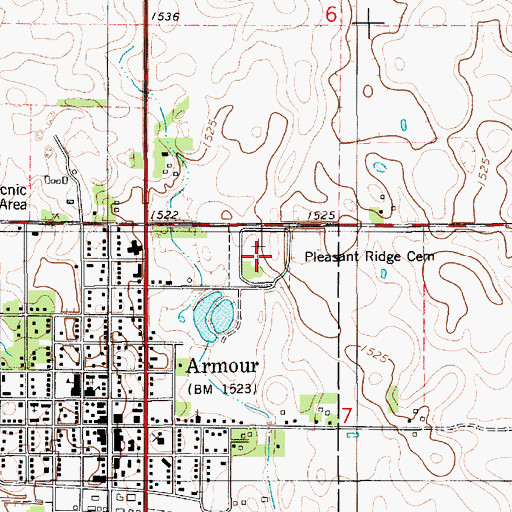Topographic Map of Pleasant Ridge Cemetery, SD