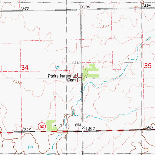 Topographic Map of Ptaks National Cemetery, SD