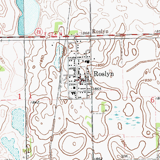 Topographic Map of Roslyn, SD