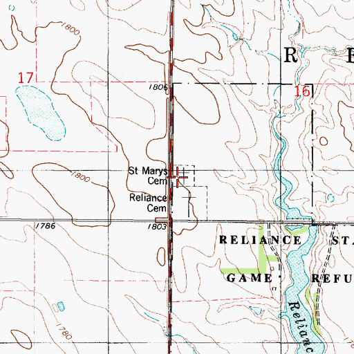 Topographic Map of Saint Mary's Cemetery, SD