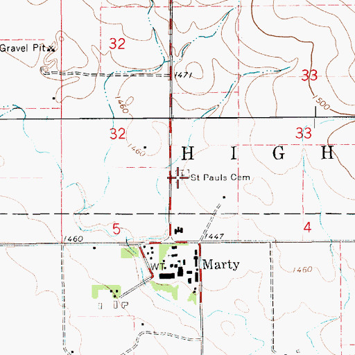 Topographic Map of Saint Pauls Cemetery, SD